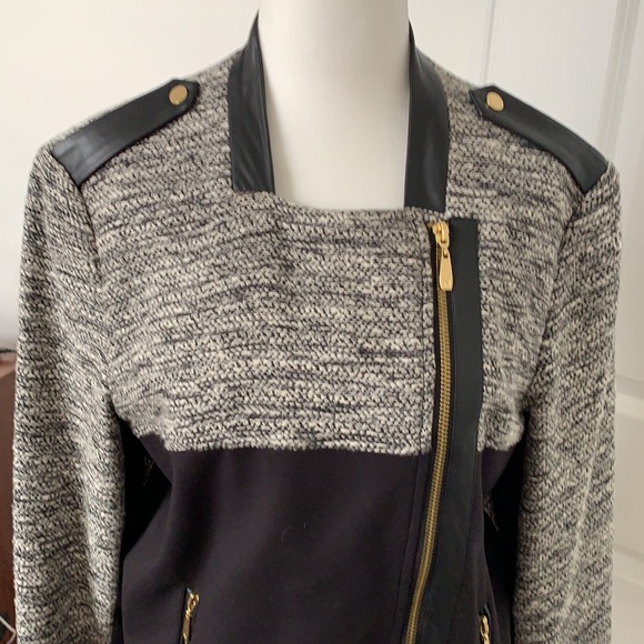 Peter Nygard jacket with black leather partial sleeves and collar size 10 - Picture 4 of 6